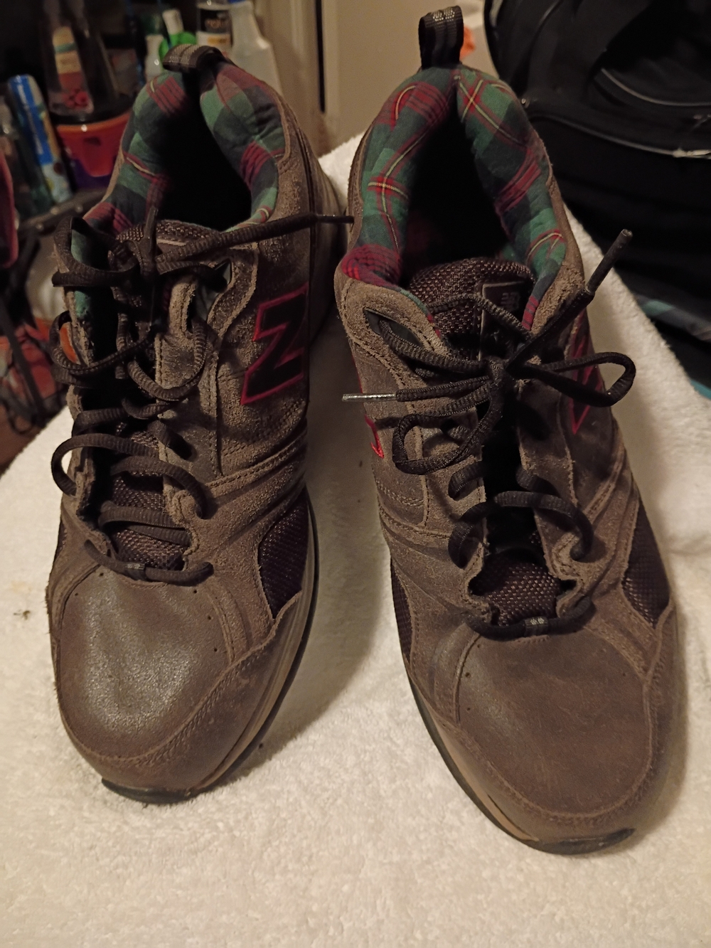 Brown Plaid-Lined Men's Casual Sneakers
